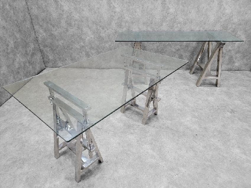 Vintage Contemporary Modern Chrome Sawhorse Adjustable Table/Desk - 5