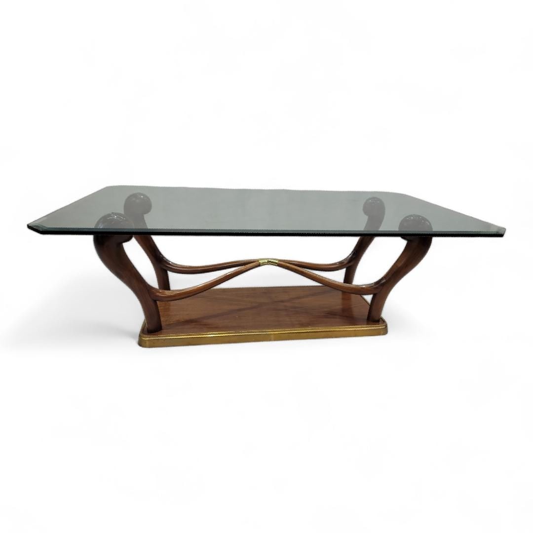Italian Art Deco Paolo Buffa Scrolled Walnut and Brass Dining Table - 3