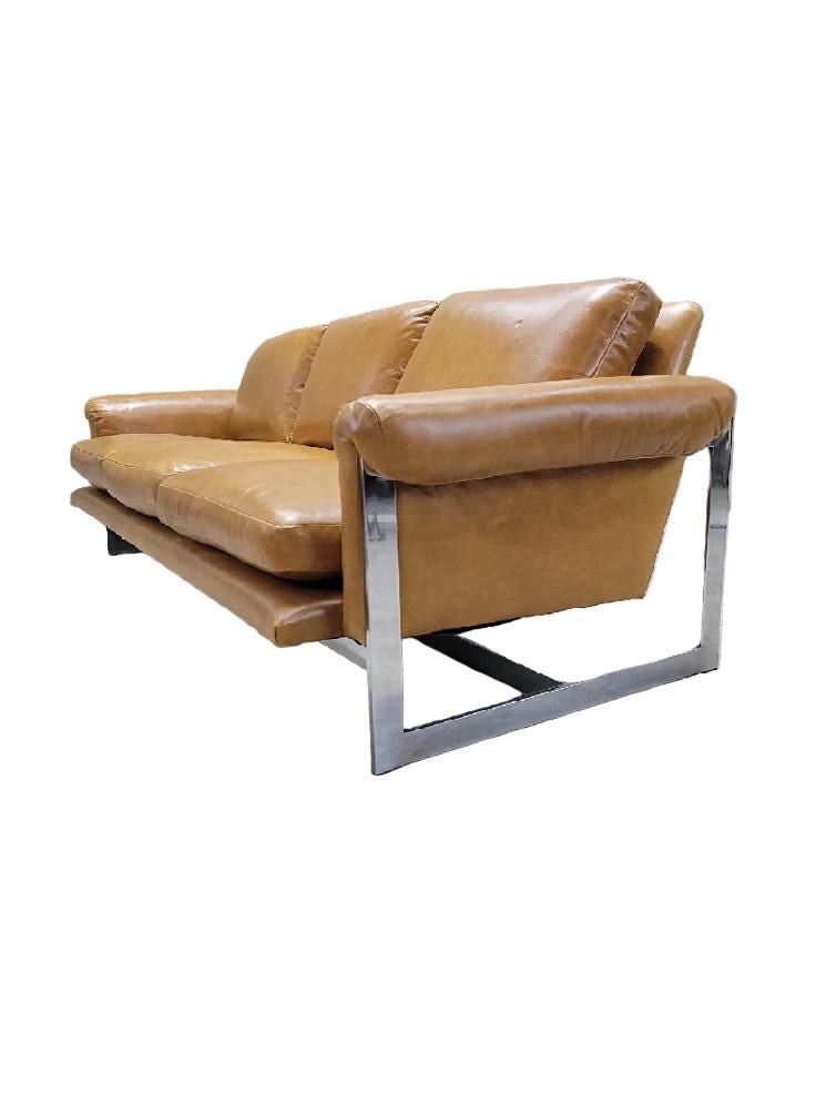 MCM Milo Baughman Style Chrome Sofa Newly Reupholstered - 7