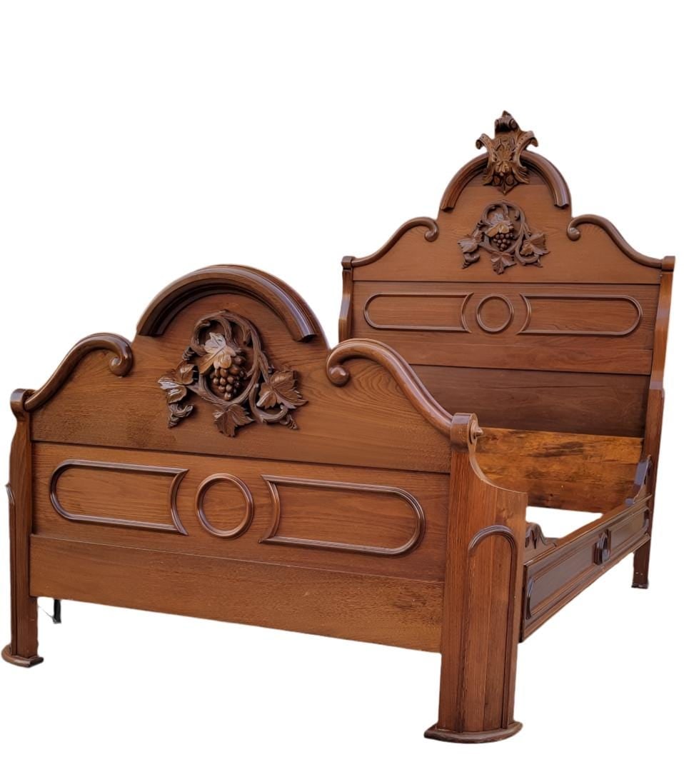 Antique Victorian Eastlake Style Carved Black Walnut Full Size Bed Frame - 2
