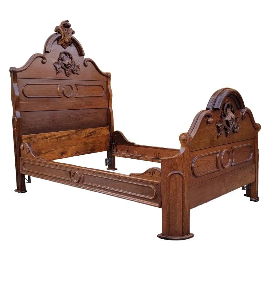 Antique Victorian Eastlake Style Carved Black Walnut Full Size Bed Frame - 3