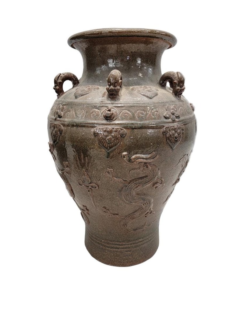 Antique Decorated Brown-Glazed Mataban Jar Vase Vase (1 of 5)