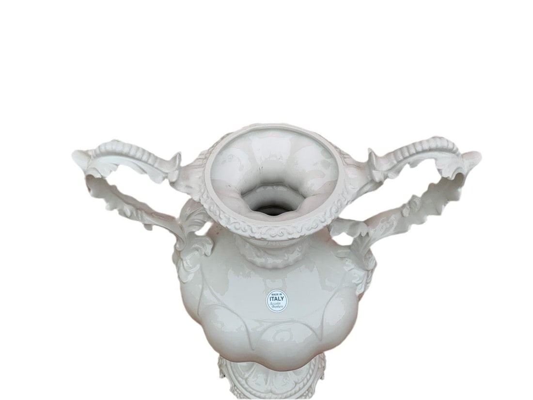 Vintage Italian Azzolin Brothers White Capodimonte Vase - 5