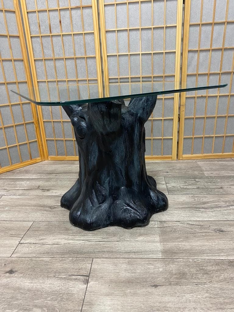 Hollywood Regency Style Black Figural Tree Stump Side Table - Pair - 6