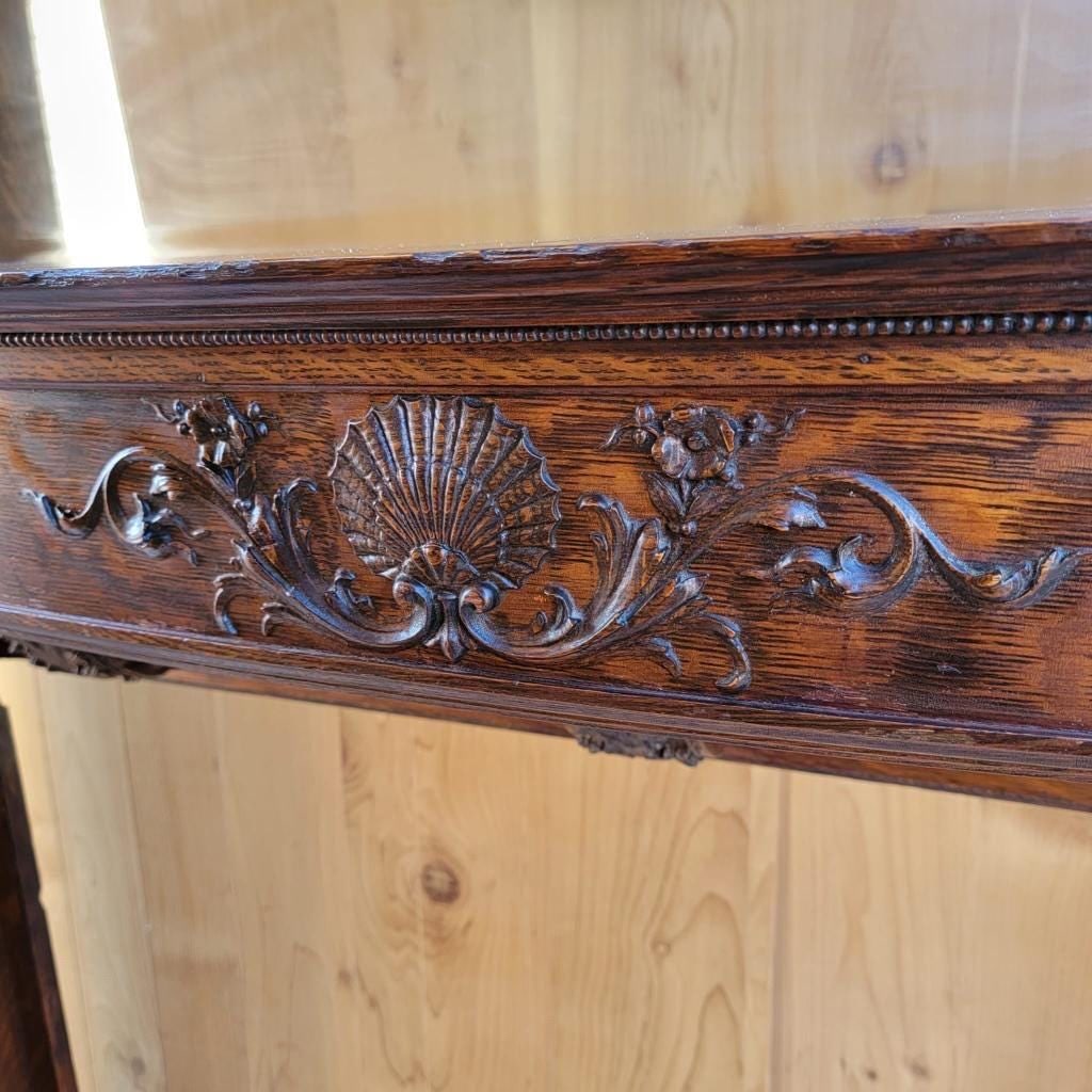 Antique Neoclassical Carved Figural Quarter-Sawn Fireplace Mantel Mirror Topper - 6