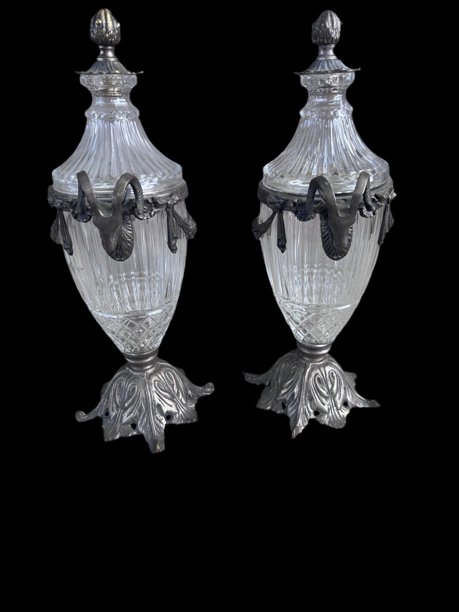 Antique French Cassettes Urns with Ram's Head Handles - Pair - 5