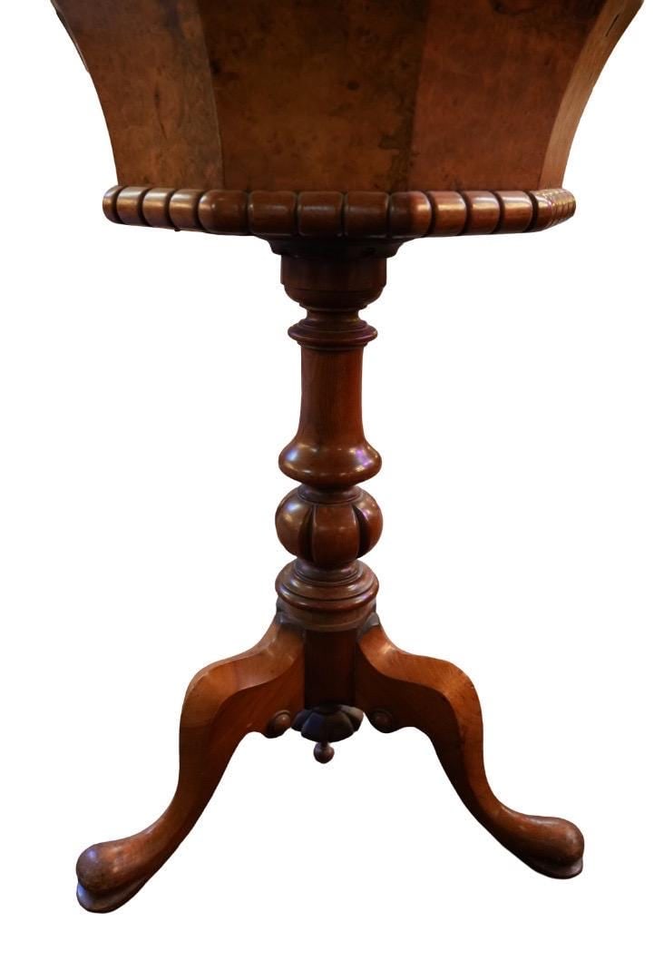 Antique Victorian Style Burled Walnut Teapoy Tea Table - 2