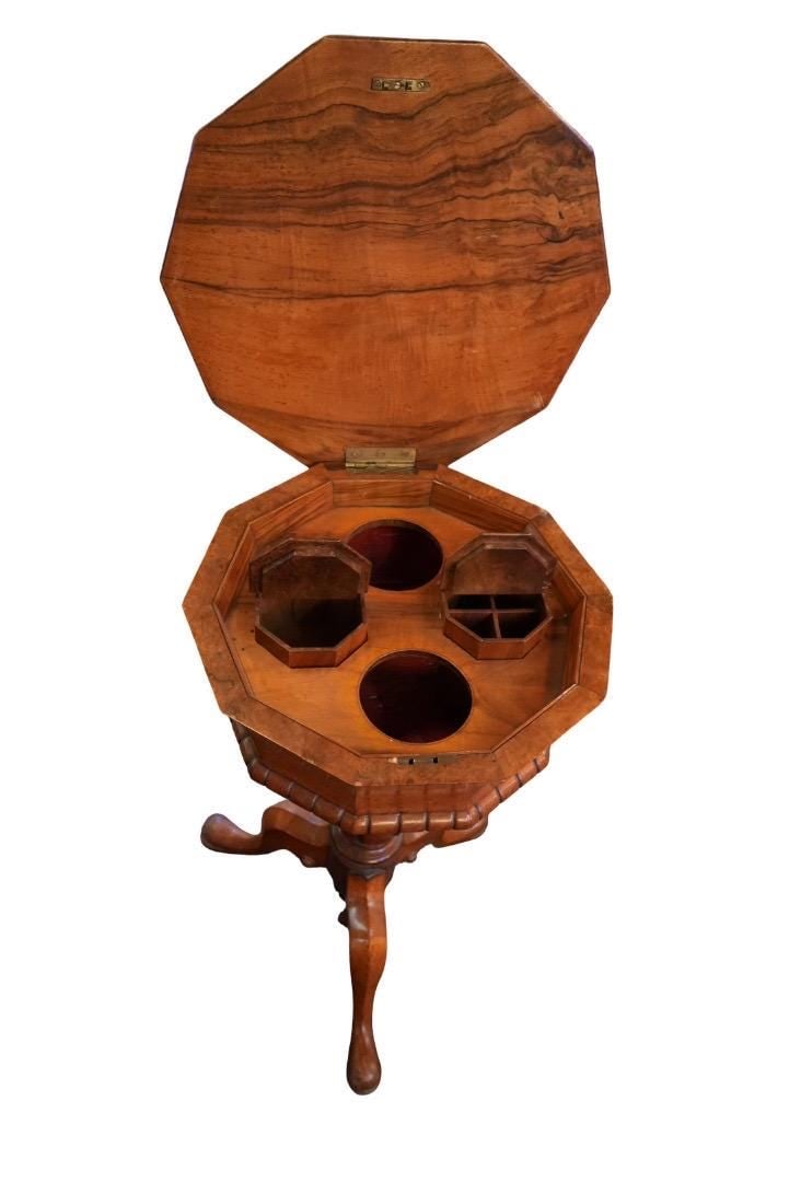Antique Victorian Style Burled Walnut Teapoy Tea Table - 3