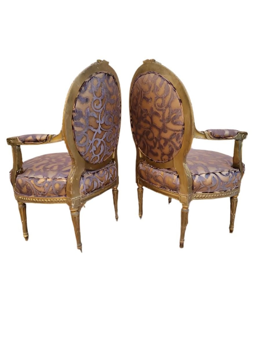 Antique French Louis XV Style Fauteuil Chairs Newly Reupholstered - Pair - 2