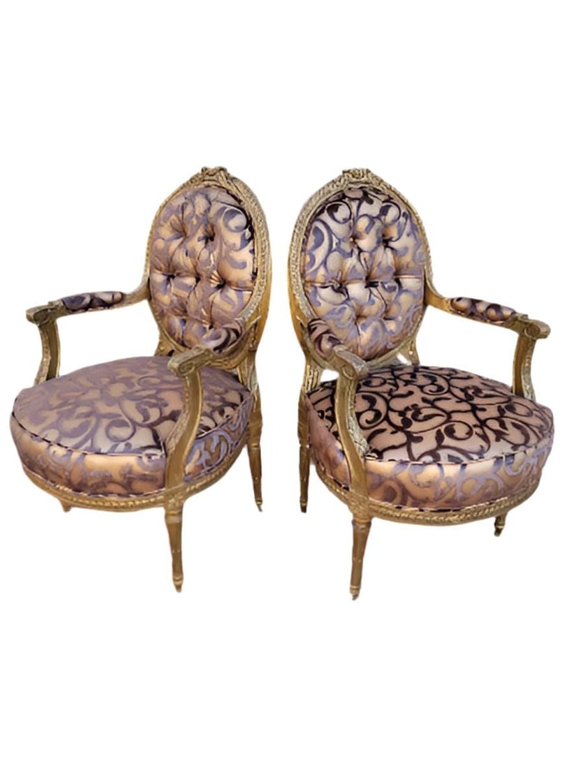 Antique French Louis XV Style Fauteuil Chairs Newly Reupholstered - Pair - 7