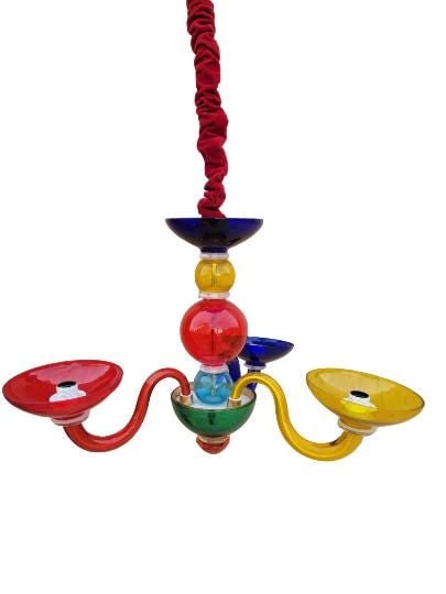Vintage Italian Murano Glass Chandelier: Materials: glassVintage Modern Italian Gio Ponti Style Hand Blown Murano Glass Three Arm Chandelier Vintage Italian three arm multi-colored glass chandelier made in the style of Gio Ponti's designs