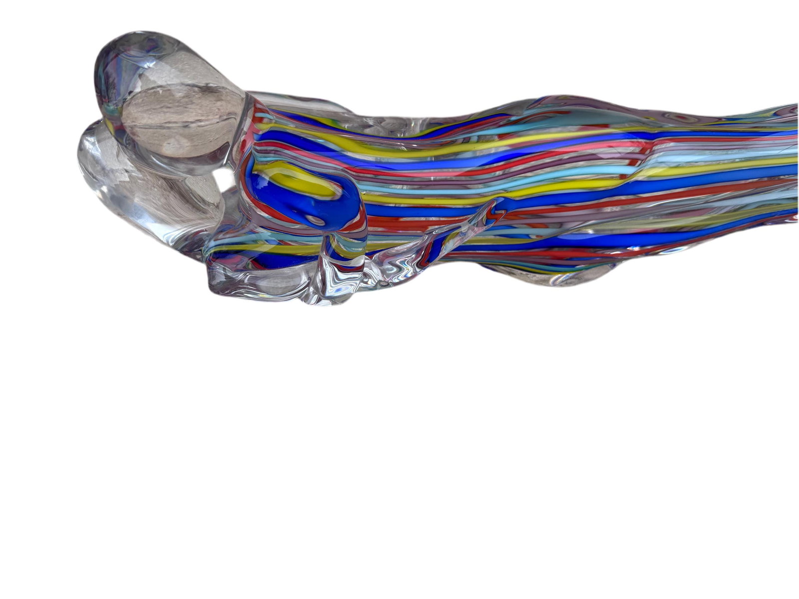 Vintage Signed Italian Murano Glass Rainbow Ribbons Lovers Laying Down Sculpture - 4