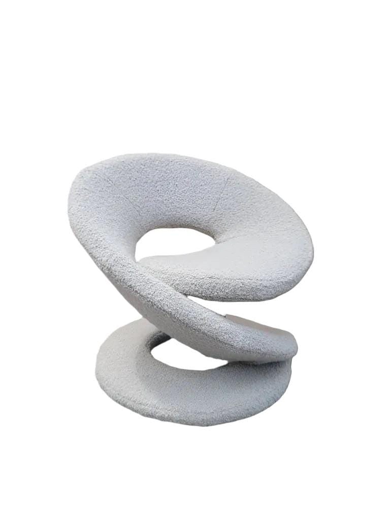 Postmodern Louis Durot Style Spiral Ribbon Chair Newly Reupholstered: Vintage Postmodern Louis Durot Style Spiral Ribbon Lounge Newly Reupholstered in Boucle This is a vintage post modern Louis Durot style sculptural spiral ribbon lounge chair. This has been newly