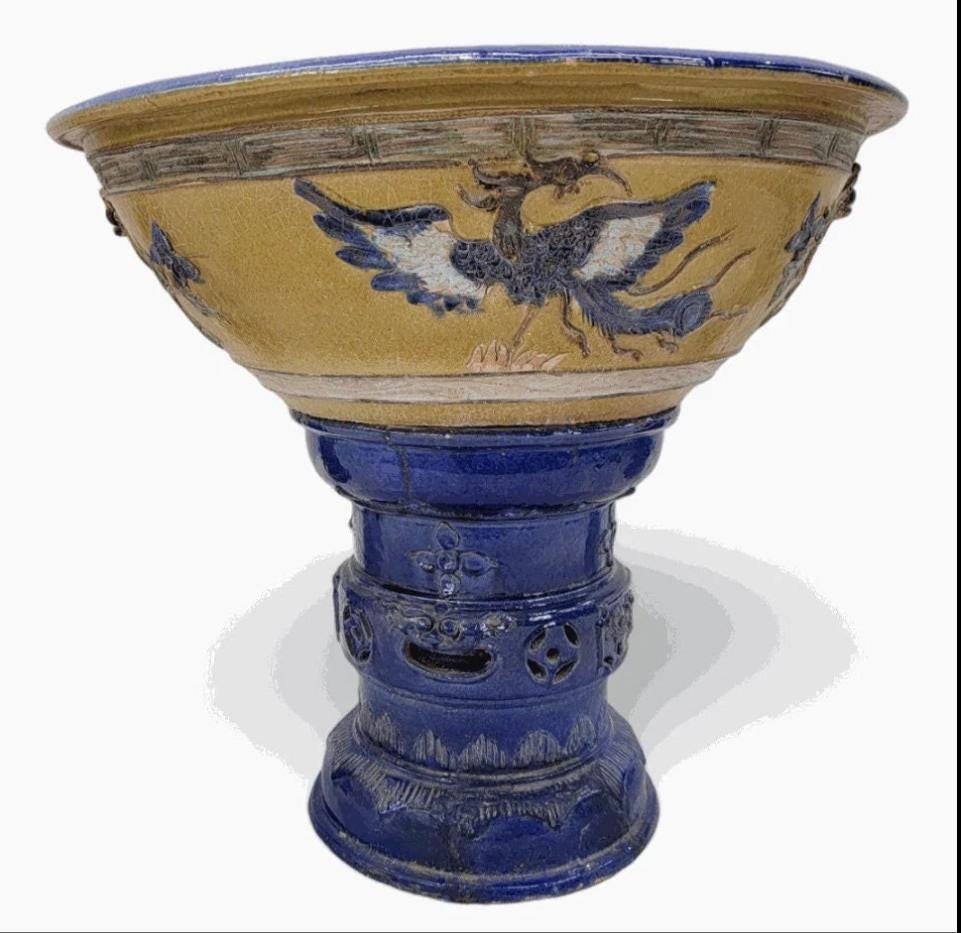 Antique Yellow and Blue-Glazed Planter Pot from Guangdong Province - 4