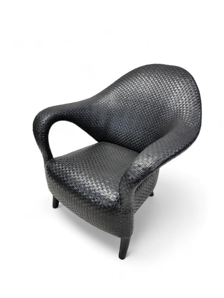 Vintage Italian Sculptural Woven Leather Rattan Style Lounge Chair - 2