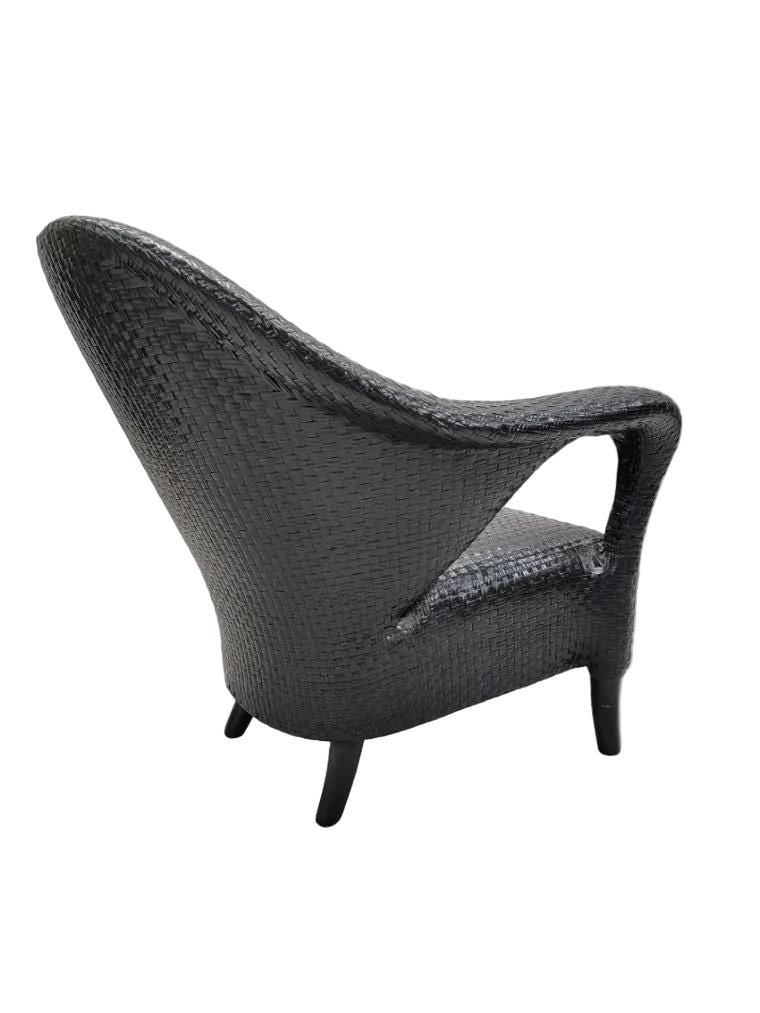 Vintage Italian Sculptural Woven Leather Rattan Style Lounge Chair - 6