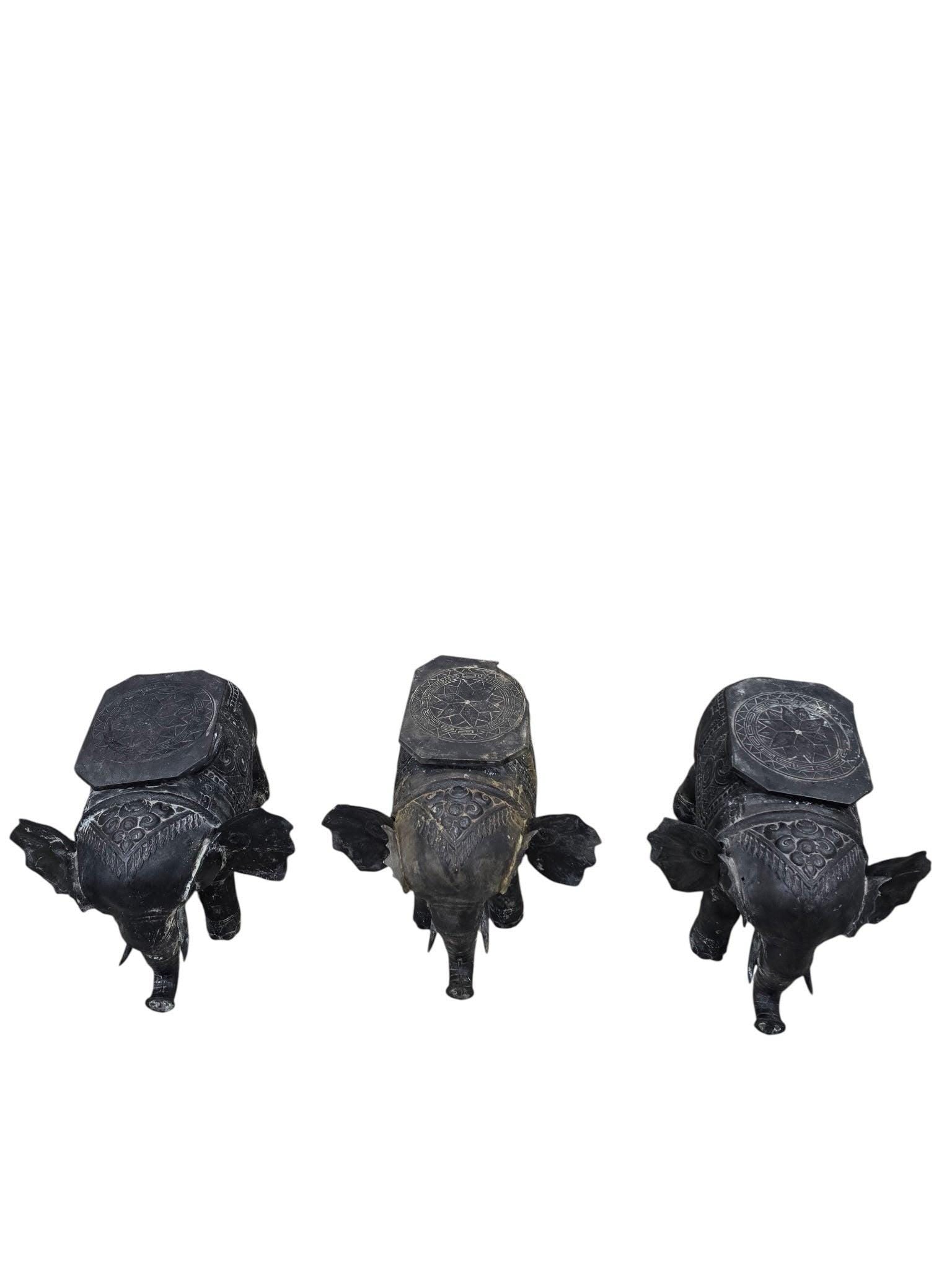 Antique Balinese Hammered Bronze Saddled Elephant Side Table - 3