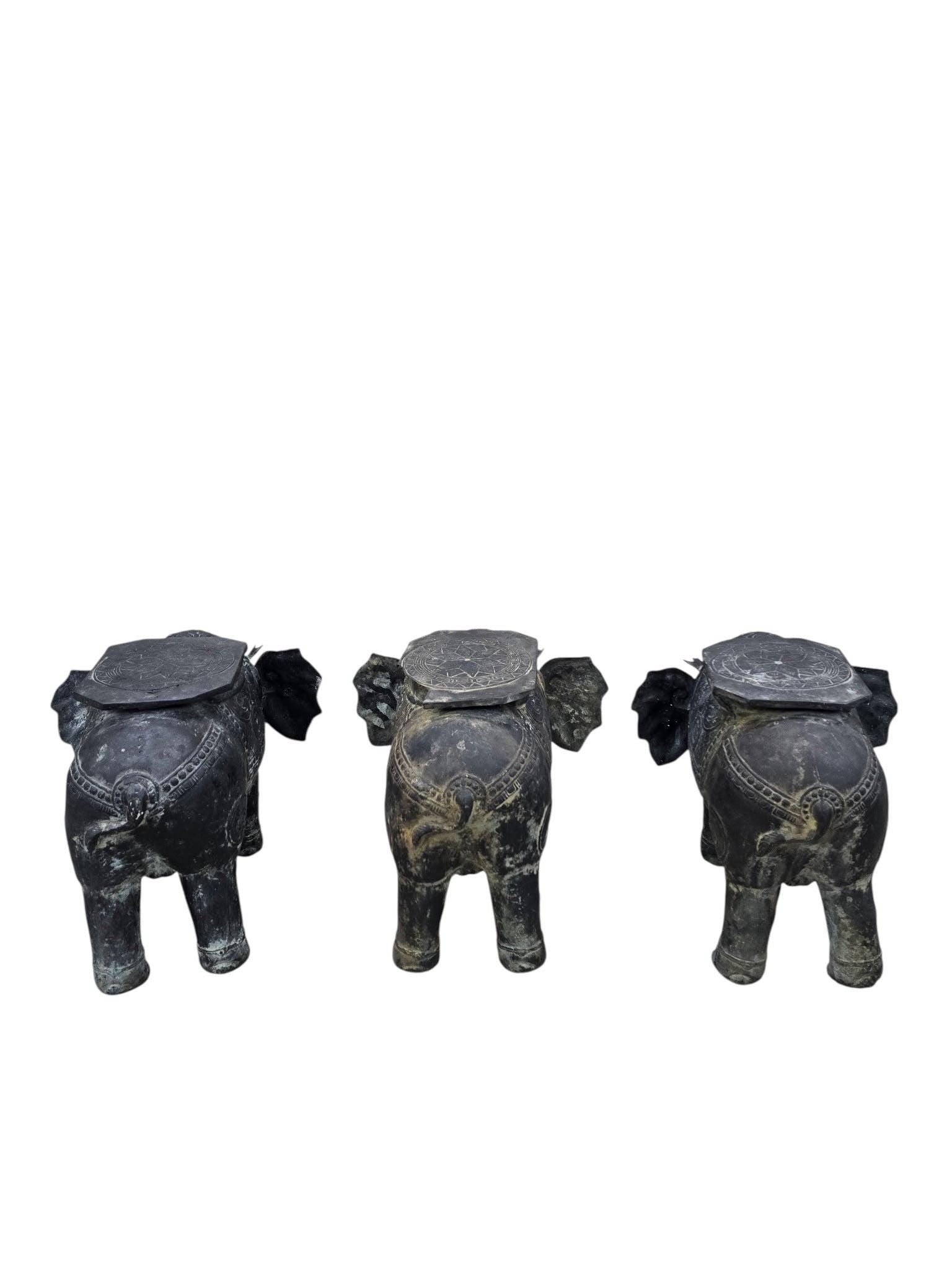 Antique Balinese Hammered Bronze Saddled Elephant Side Table - 5