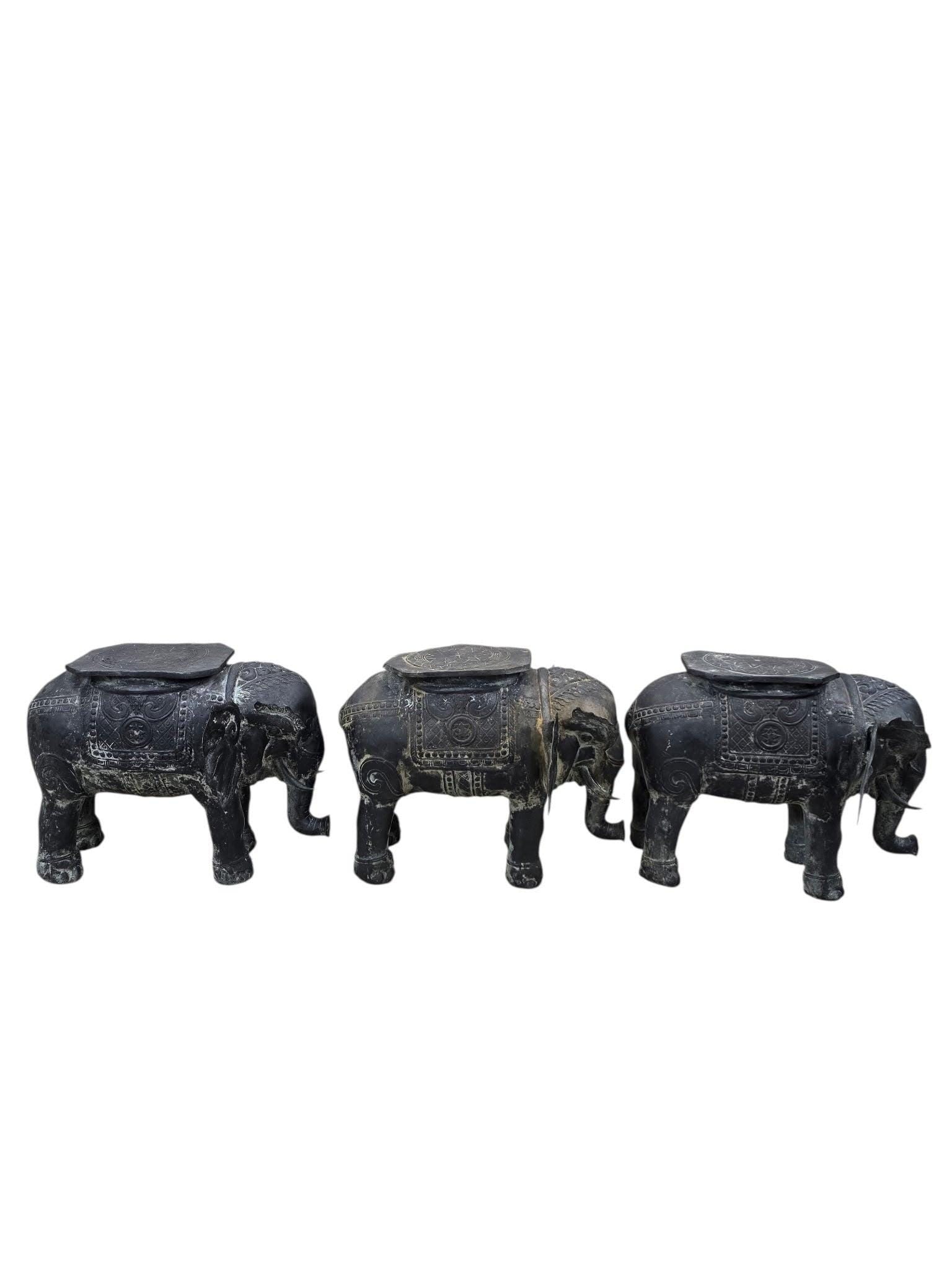 Antique Balinese Hammered Bronze Saddled Elephant Side Table - 6