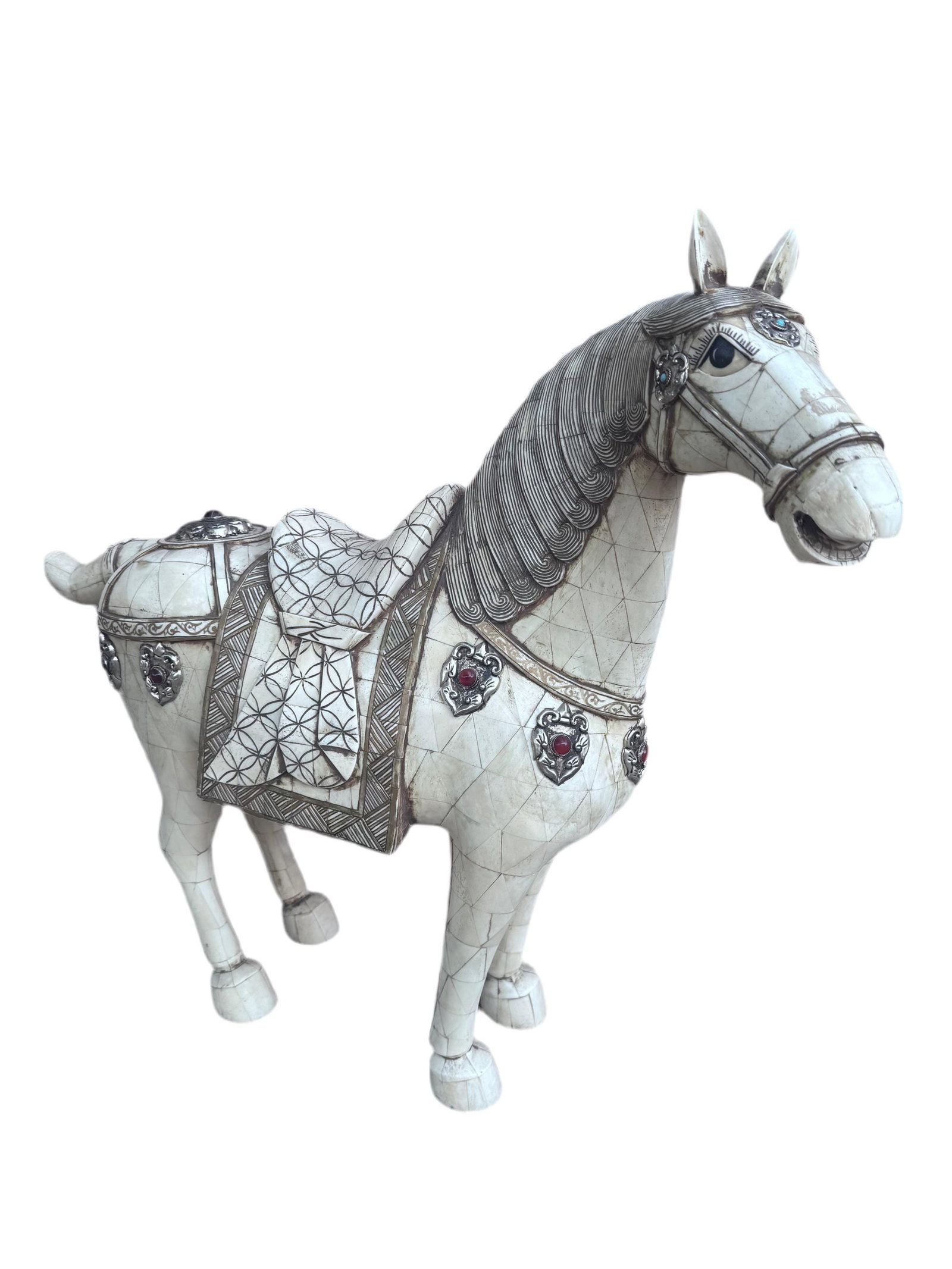 Vintage Tessellated Bone Tile Horse Statue - 2