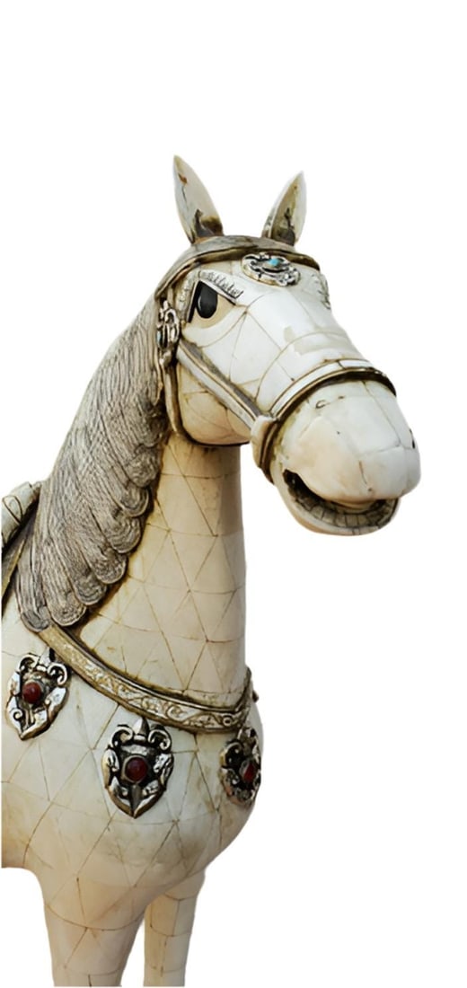 Vintage Tessellated Bone Tile Horse Statue - 3