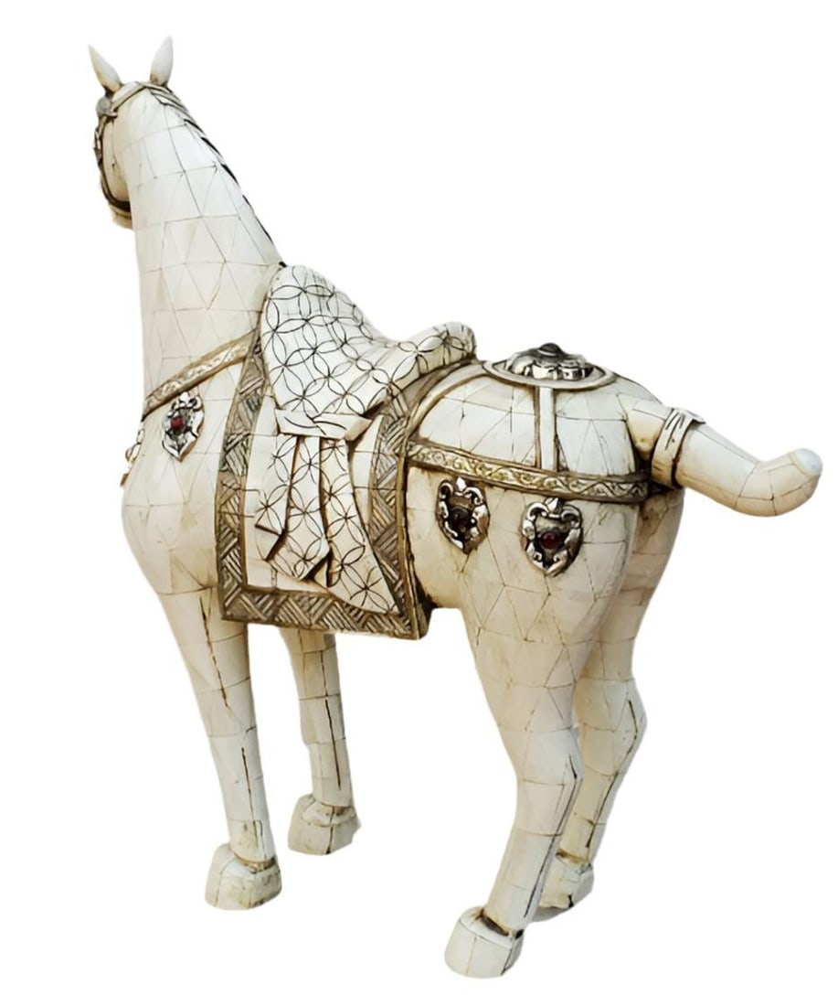 Vintage Tessellated Bone Tile Horse Statue - 4
