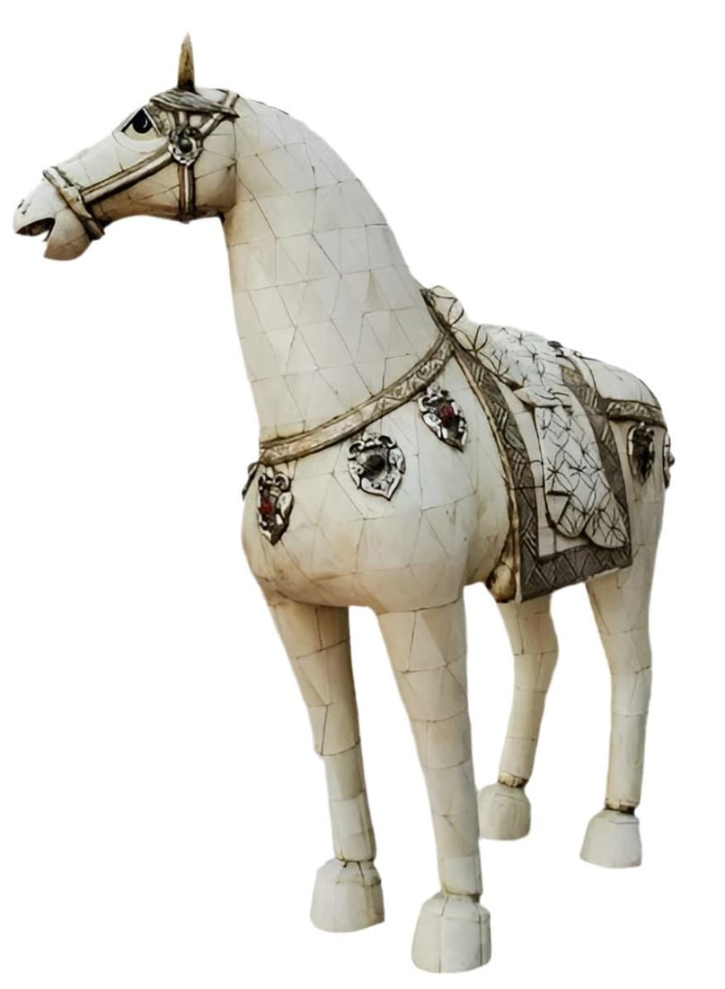 Vintage Tessellated Bone Tile Horse Statue - 5