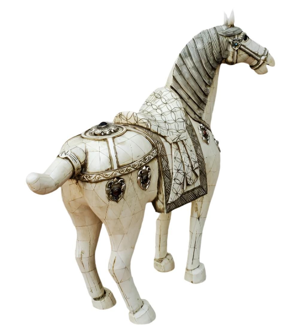 Vintage Tessellated Bone Tile Horse Statue - 6