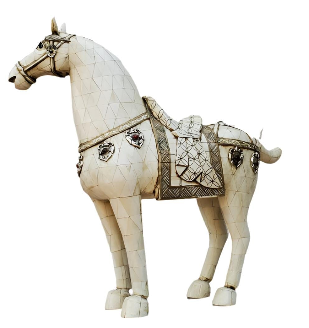 Vintage Tessellated Bone Tile Horse Statue - 7
