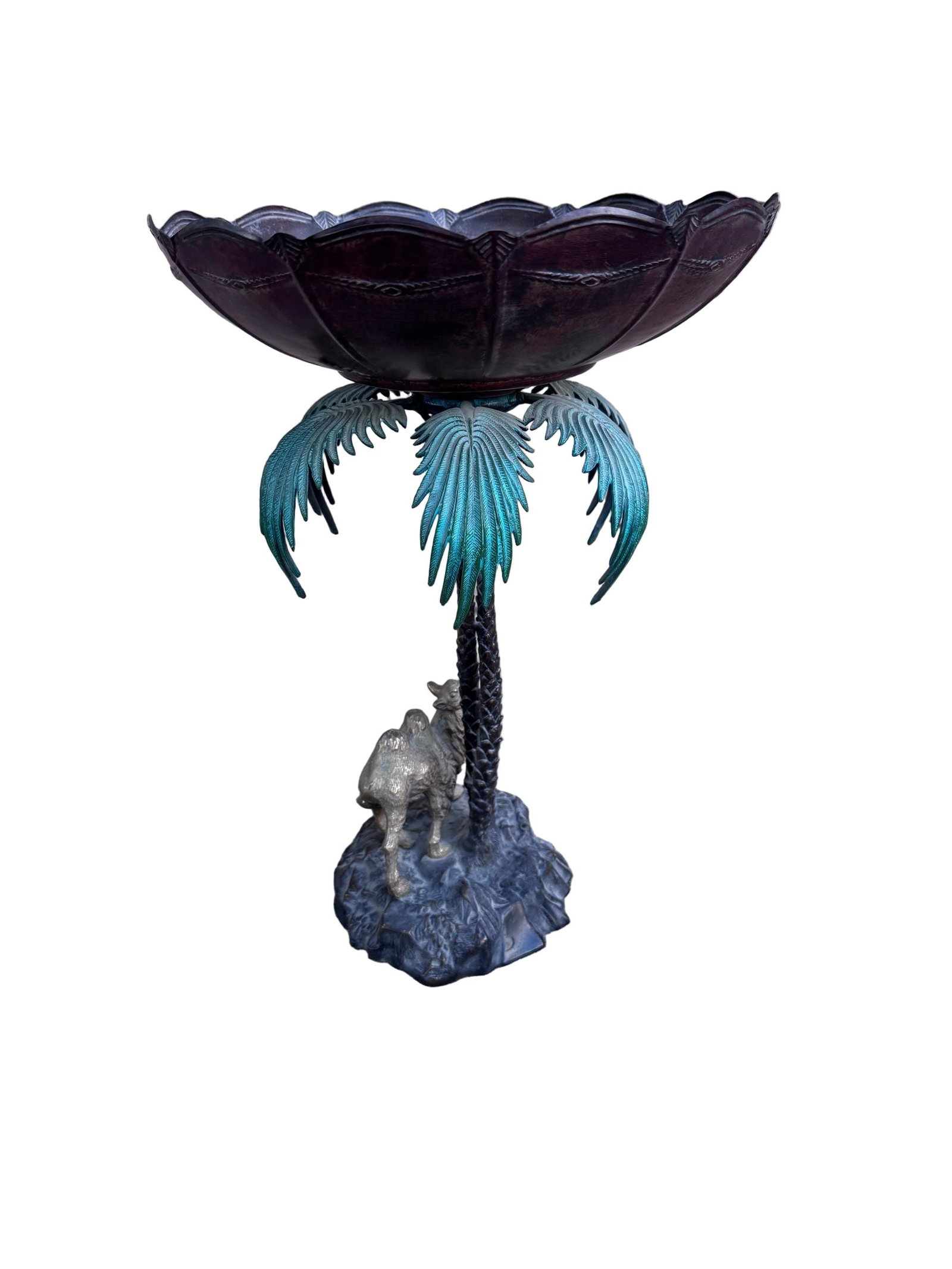 Anglo Indian Bronze Serving Bowl on a Palm Tree Stand with Camel - 4