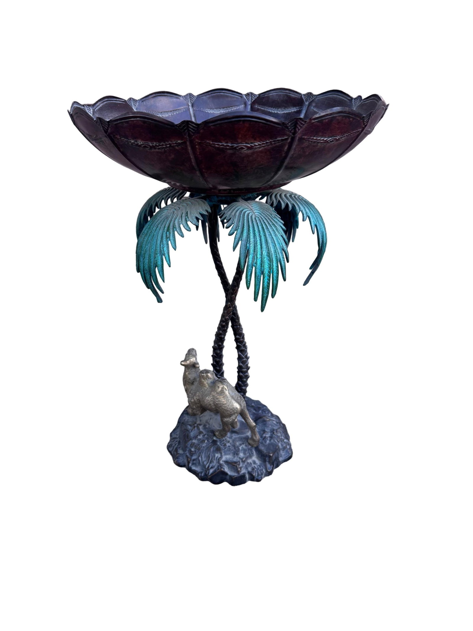 Anglo Indian Bronze Serving Bowl on a Palm Tree Stand with Camel - 6