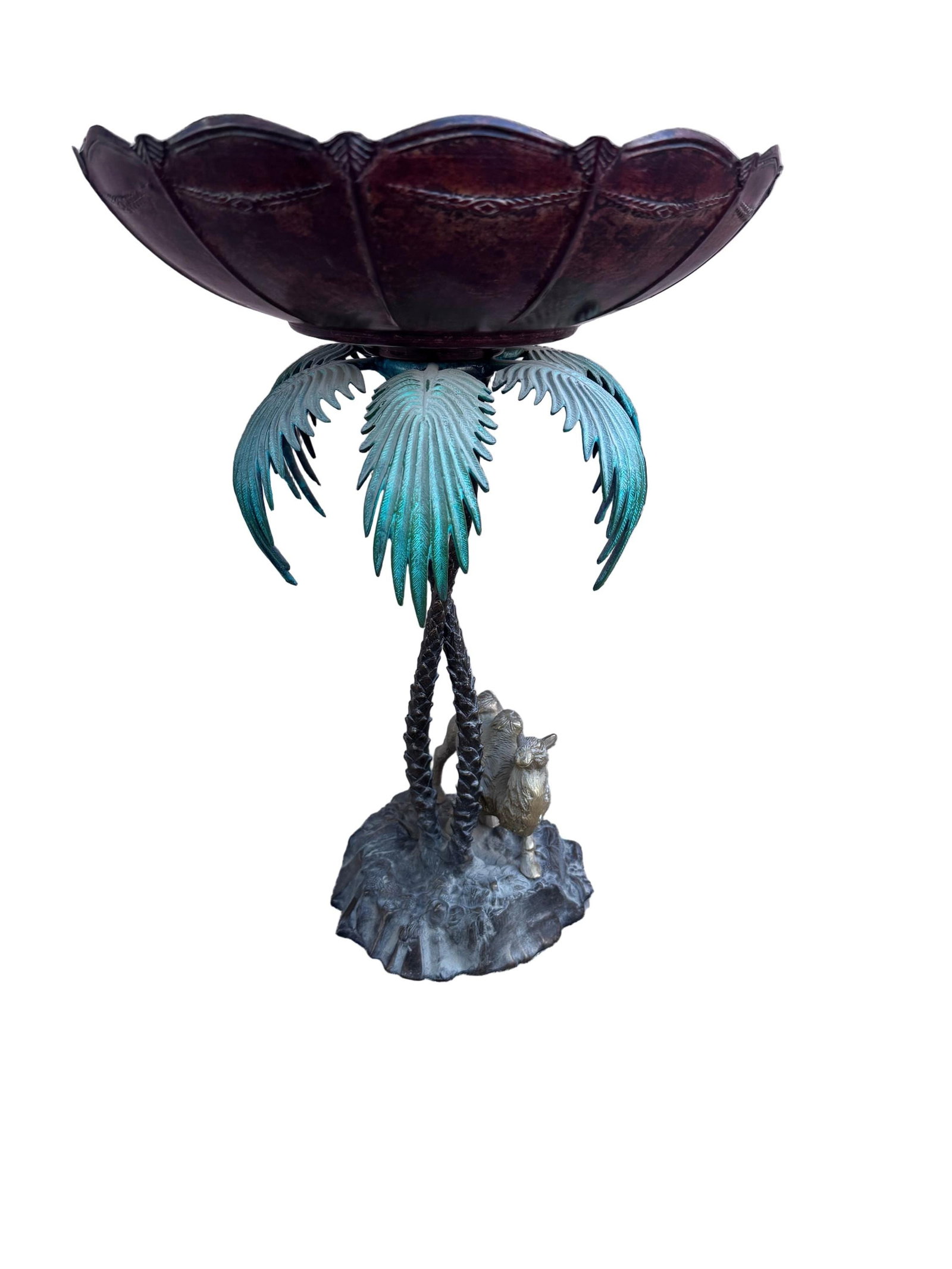 Anglo Indian Bronze Serving Bowl on a Palm Tree Stand with Camel - 7