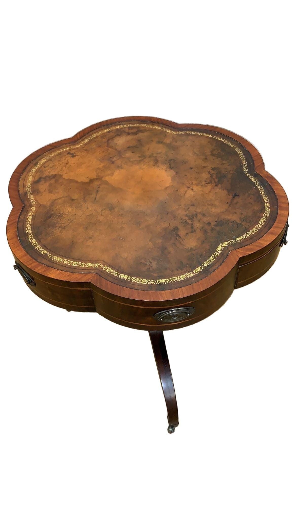 Vintage Clover Banded Flame Mahogany Drum Side Table - 2