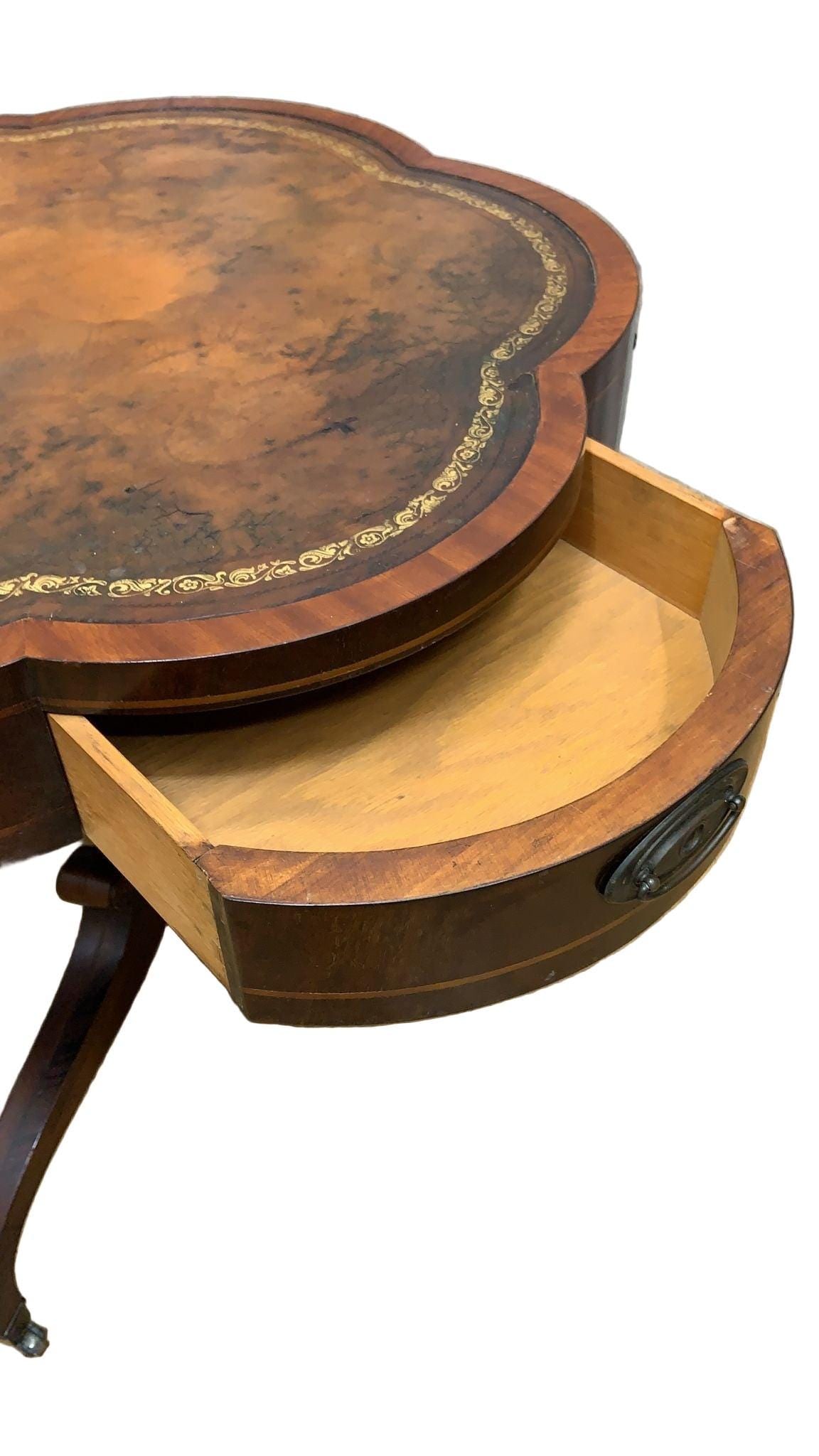 Vintage Clover Banded Flame Mahogany Drum Side Table - 4