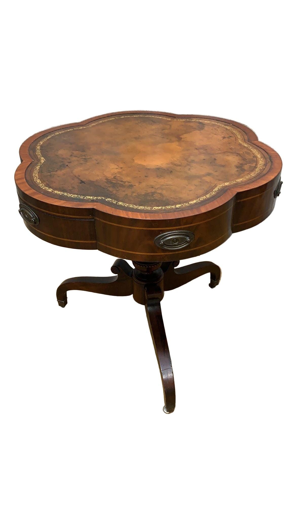 Vintage Clover Banded Flame Mahogany Drum Side Table - 5