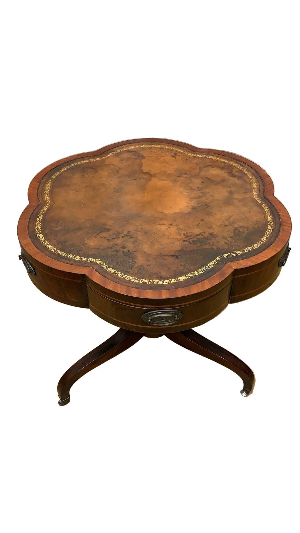 Vintage Clover Banded Flame Mahogany Drum Side Table - 6