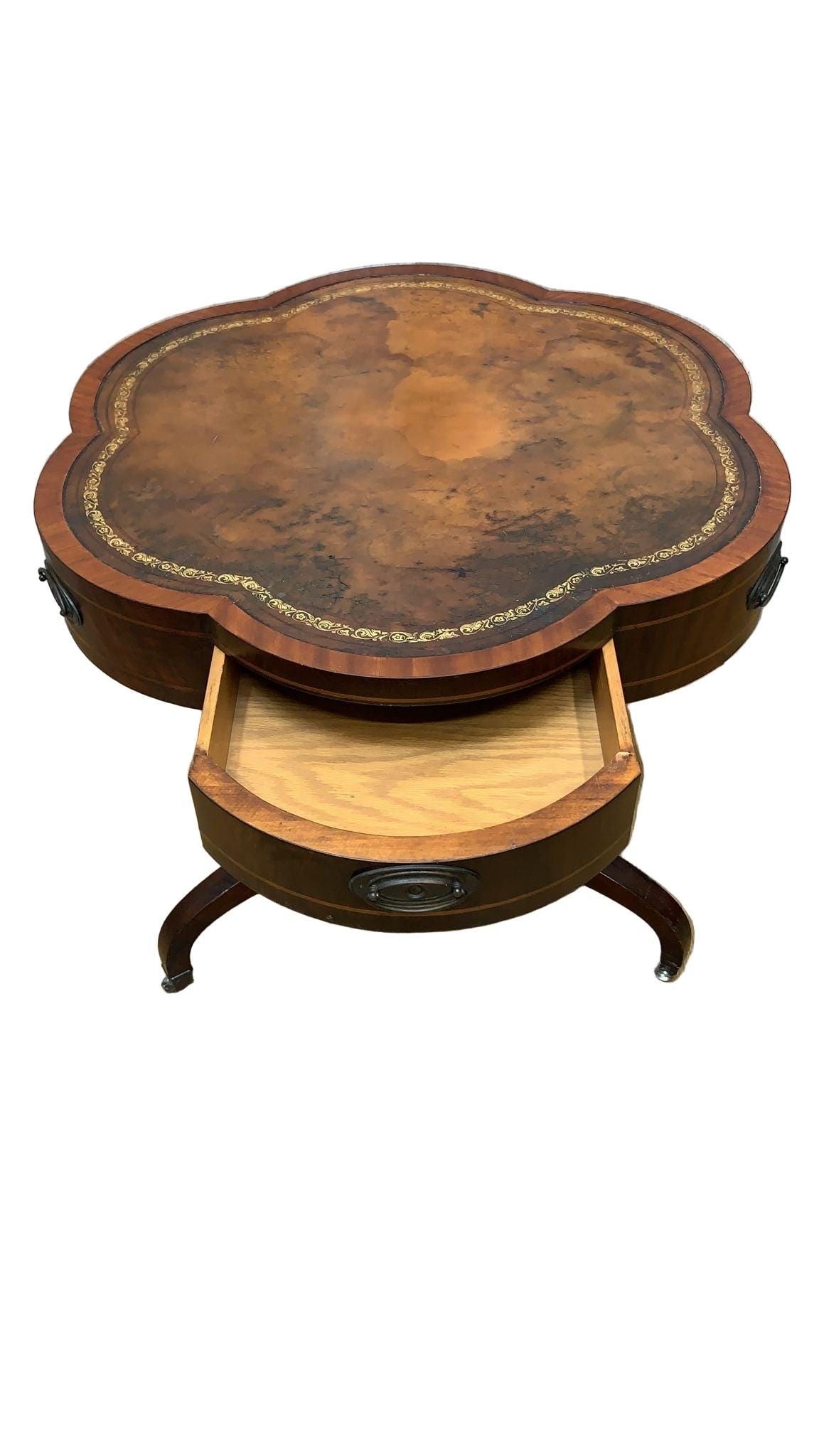 Vintage Clover Banded Flame Mahogany Drum Side Table - 7