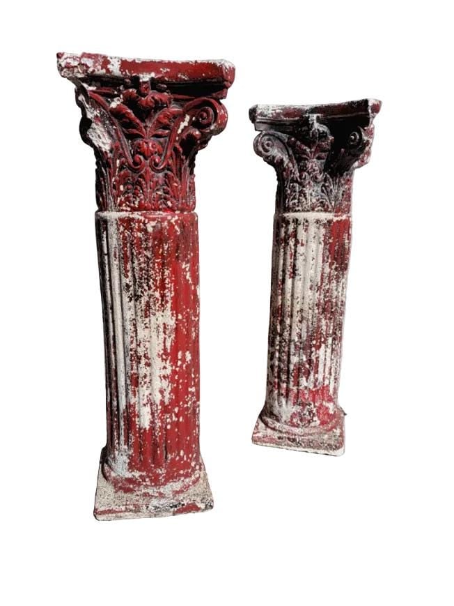 Vintage Red Corinthian Column Pedestals Stand - Pair - 5