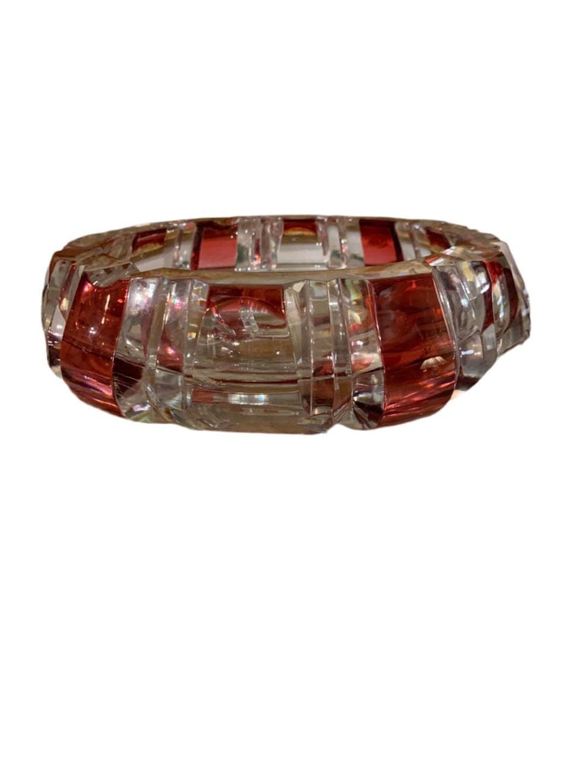 Vintage Cut Crystal Cranberry Red Ashtray: Vintage Cut Crystal Cranberry Red Ashtray Circa Mid 20th Century Dimensions D 8”H 2”CONDITION: Please be aware that all items are used/vintage/antique and have small signs of age/patina