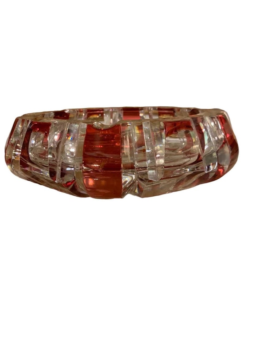 Vintage Cut Crystal Cranberry Red Ashtray - 2