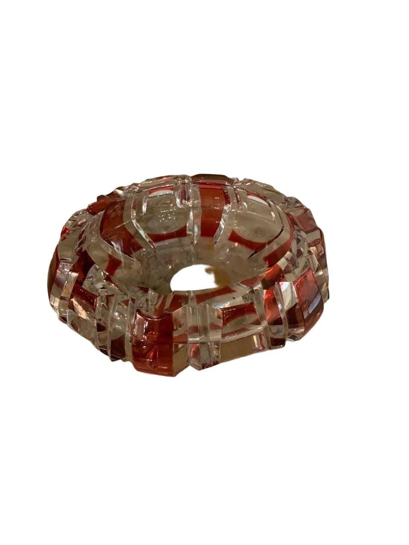 Vintage Cut Crystal Cranberry Red Ashtray - 3