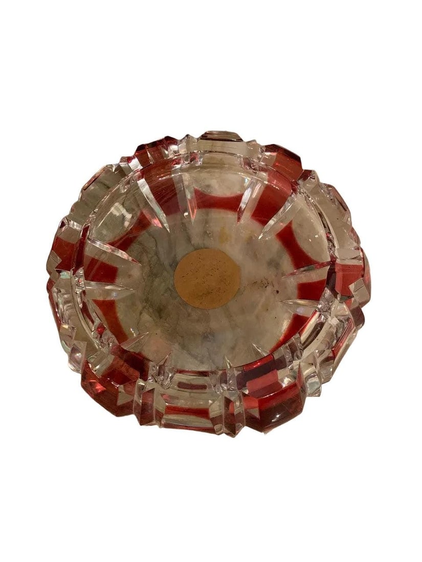 Vintage Cut Crystal Cranberry Red Ashtray - 4