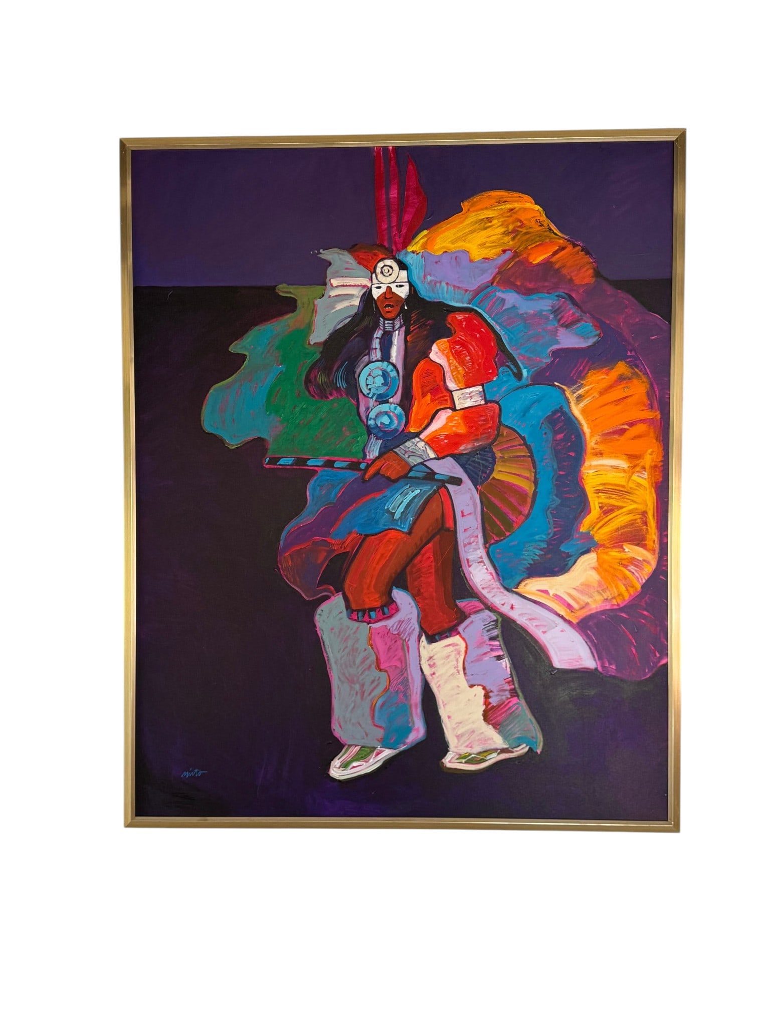 John Nieto (1936 - 2018), Anadarko Fancy Dancer, 1988, Acrylic on Canvas: John Nieto (American, 1936-2018) Anadarko Fancy Dancer, 1988 Acrylic on canvas 60 x 48 (in) 61.5 x 49.5 (in) framed Signed Nieto, lower left Verso: signed, titled, dated $30,000 - $50,000 Provenance: