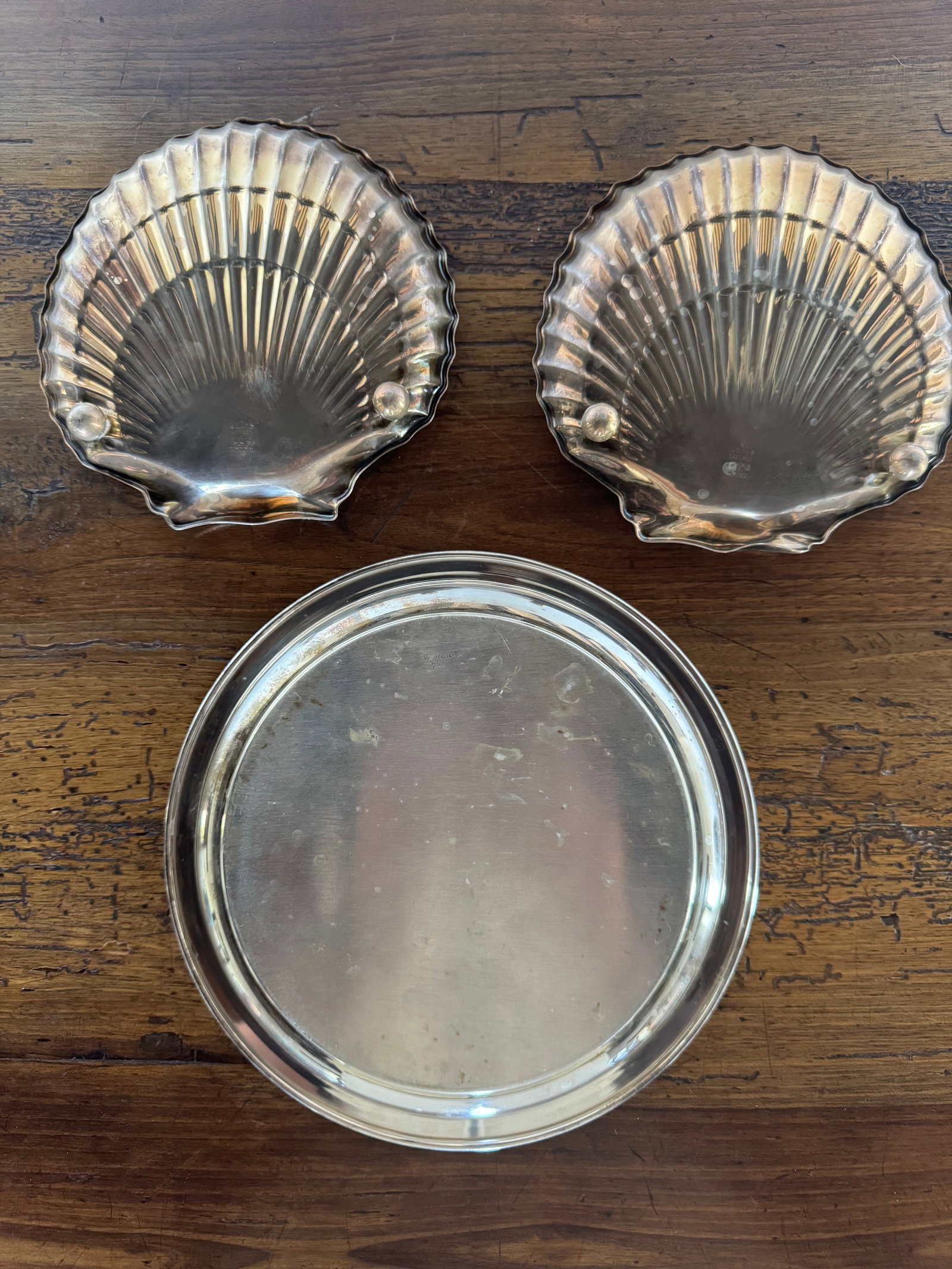 Three-Piece Sterling Silver Gorham Shell Dishes and Martini Tray Set - 3