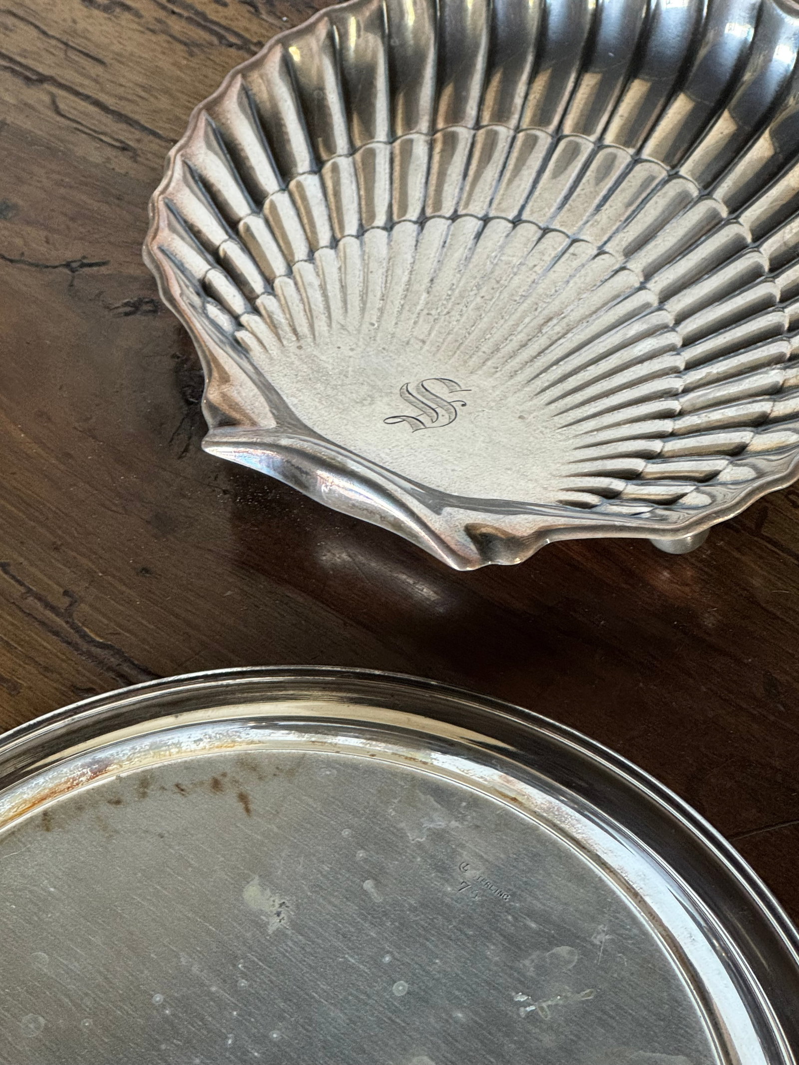 Three-Piece Sterling Silver Gorham Shell Dishes and Martini Tray Set - 4