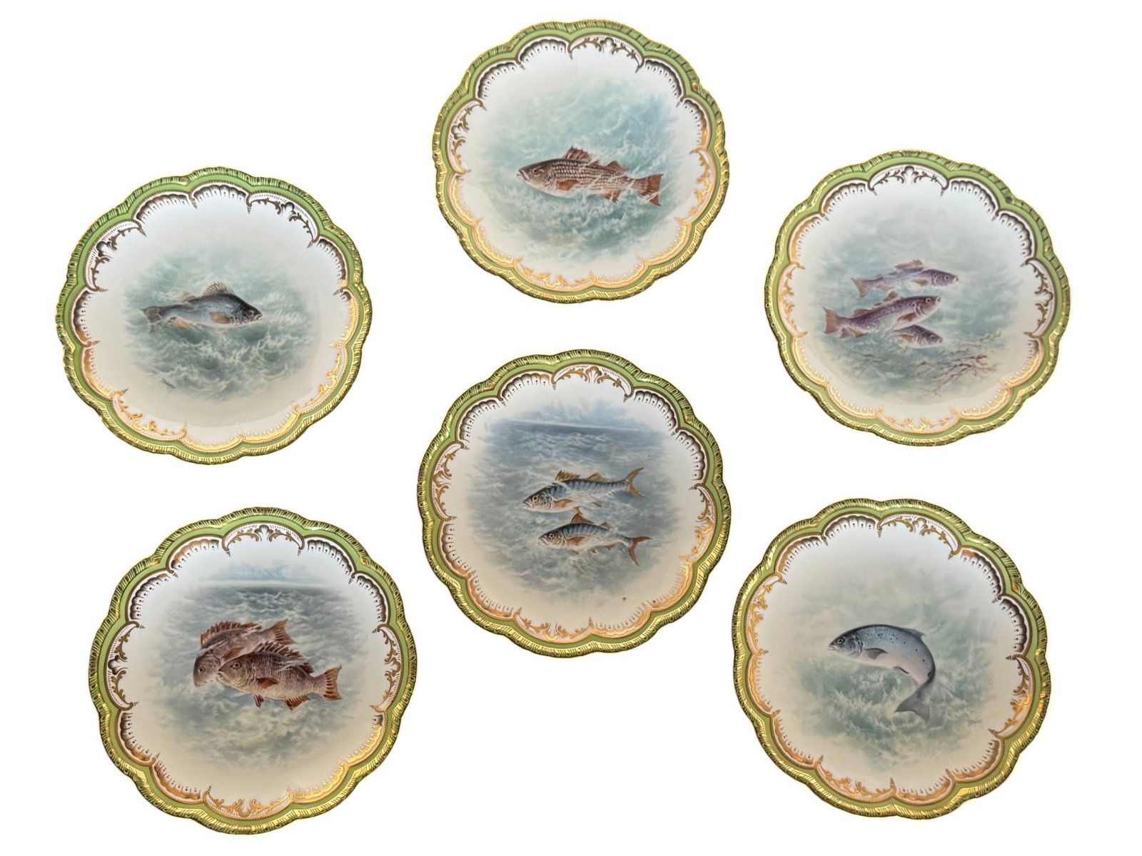 Set of Six Royal Cauldon for Tiffany & Co. Hand-Painted Fish Plates (1 of 10)