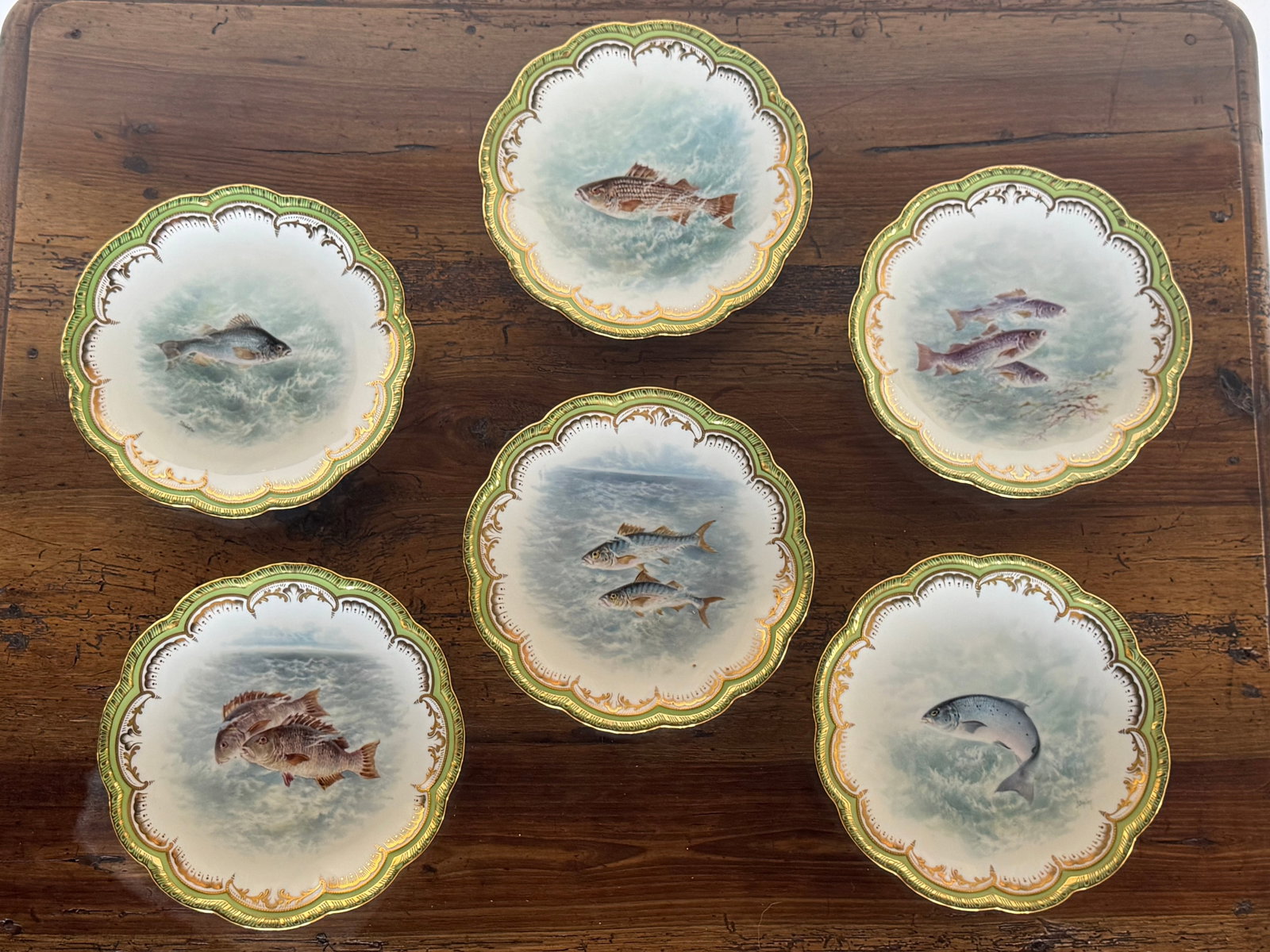 Set of Six Royal Cauldon for Tiffany & Co. Hand-Painted Fish Plates - 2