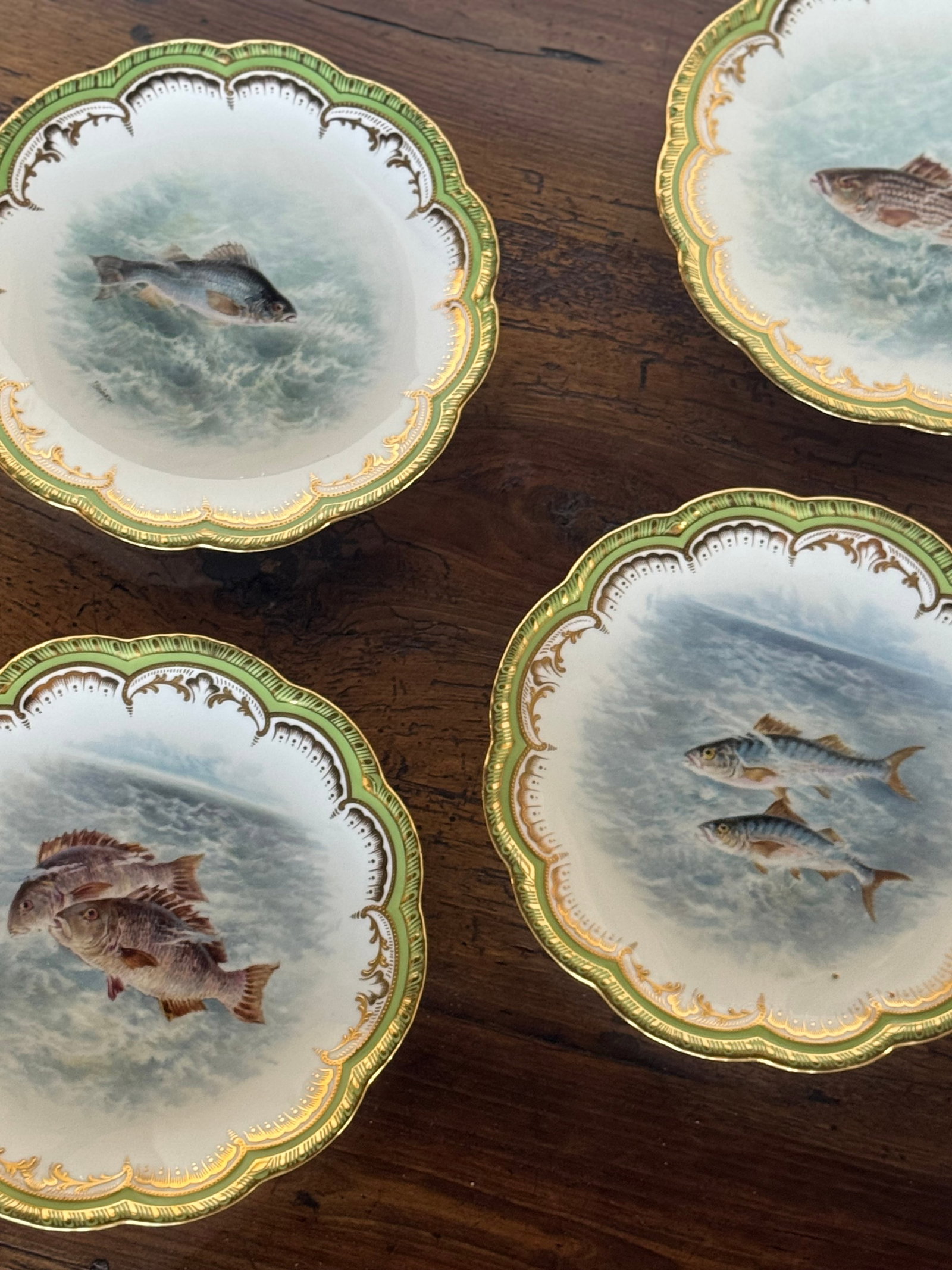 Set of Six Royal Cauldon for Tiffany & Co. Hand-Painted Fish Plates - 3