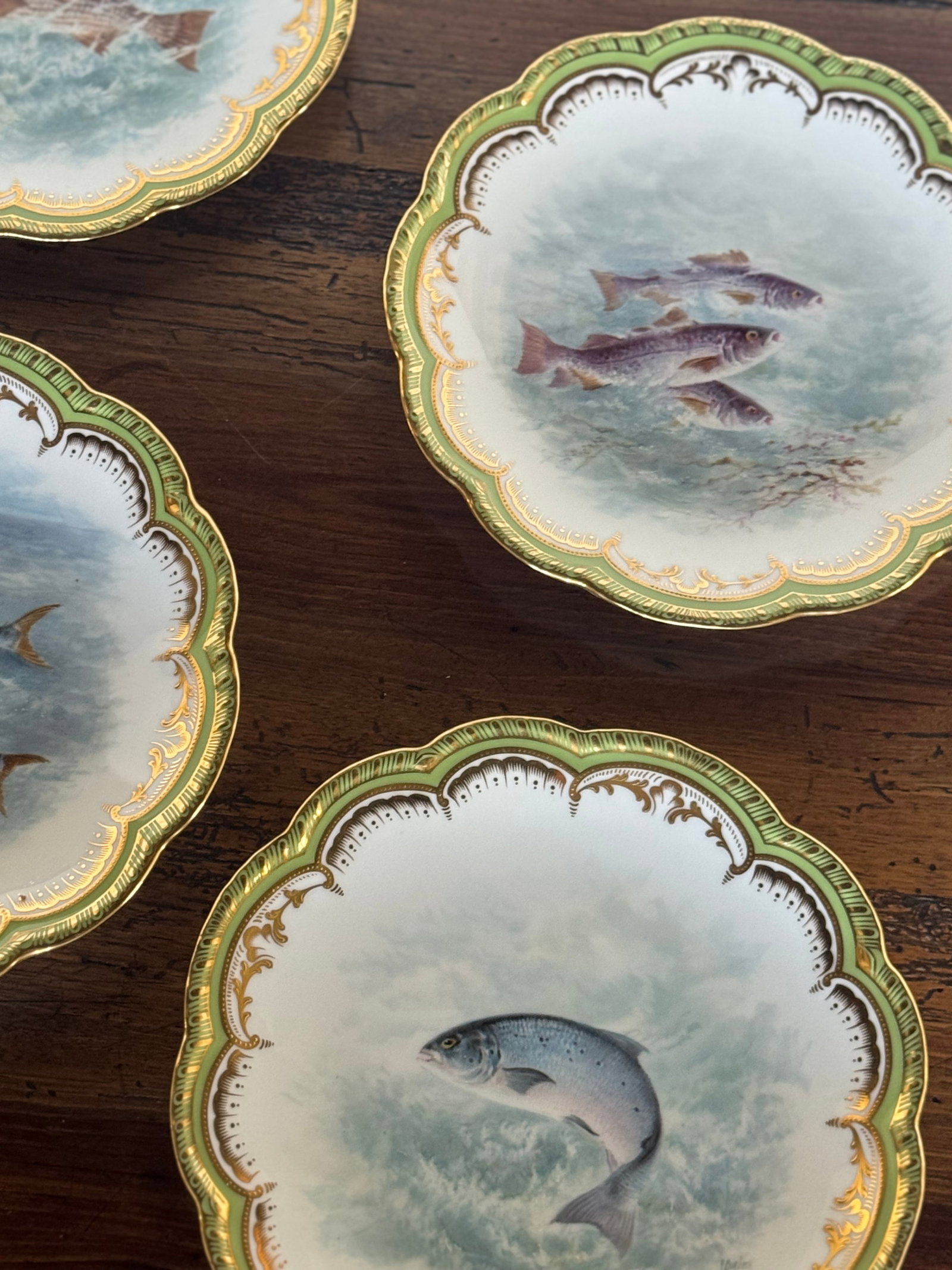Set of Six Royal Cauldon for Tiffany & Co. Hand-Painted Fish Plates - 4