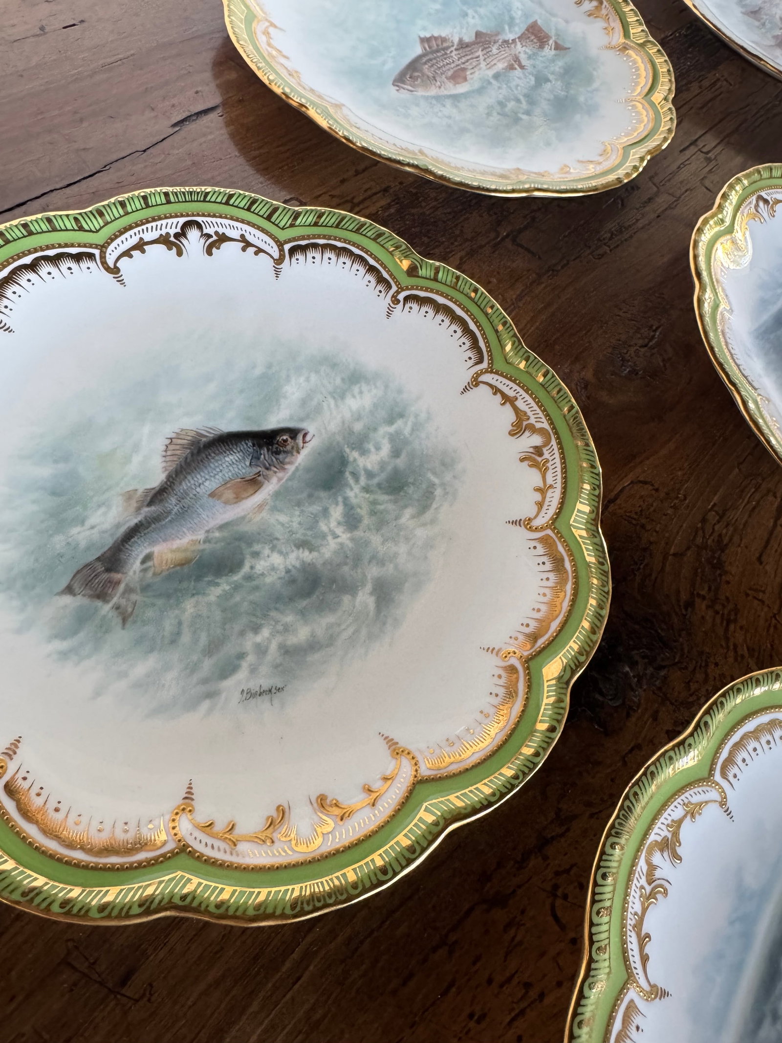Set of Six Royal Cauldon for Tiffany & Co. Hand-Painted Fish Plates - 8